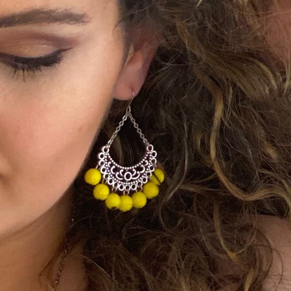 Silver Half-Circle Bead Drop Earrings - Picture 2 of 4